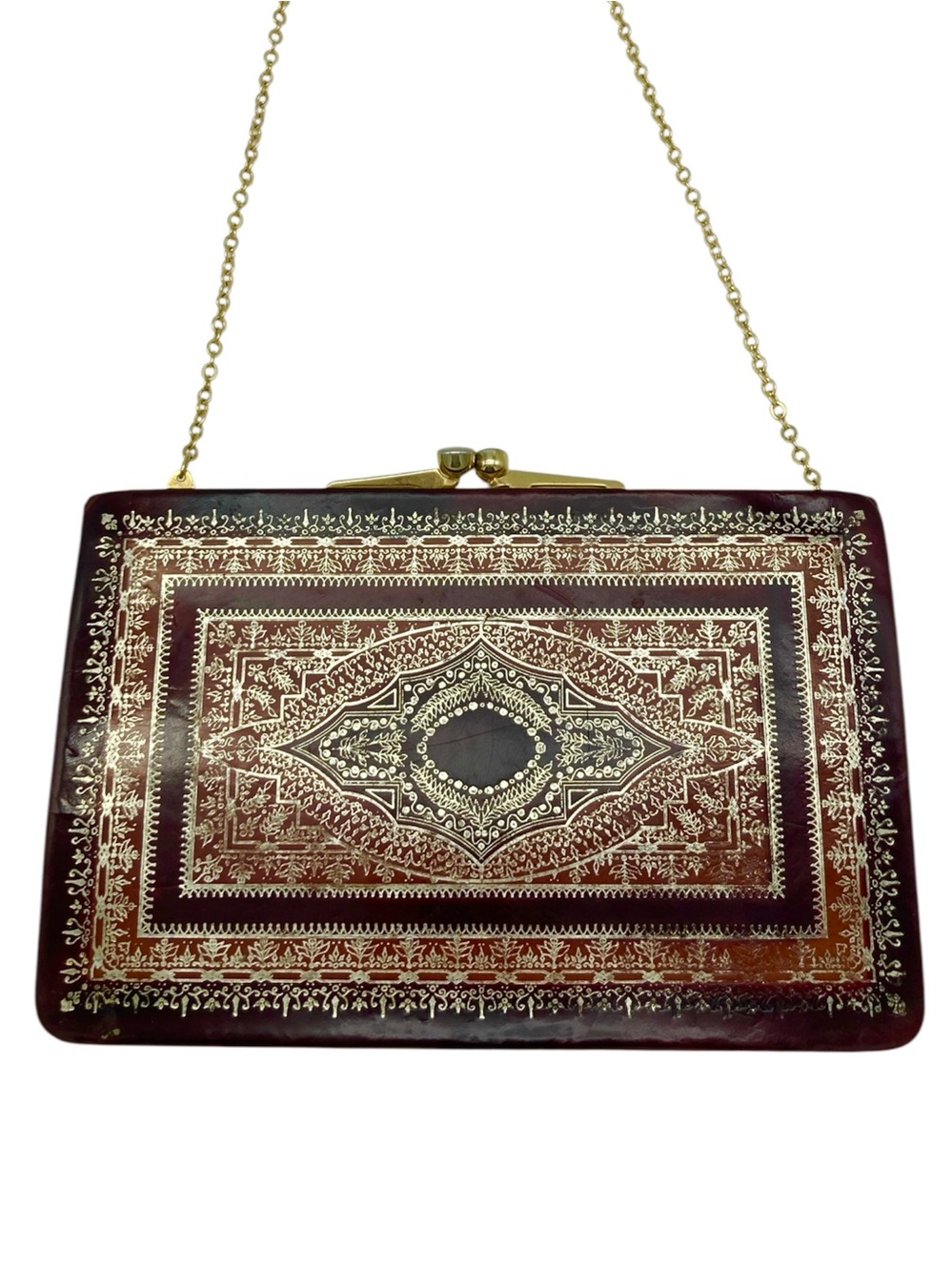 Unbranded Vintage Ornate Intricate Indo-Persian Print Kisslock Handbag
